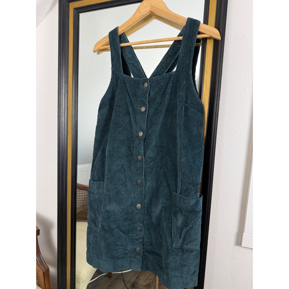 Fat Face Forest Green Corduroy Button Down Pinafore Dress Jumper Size 8